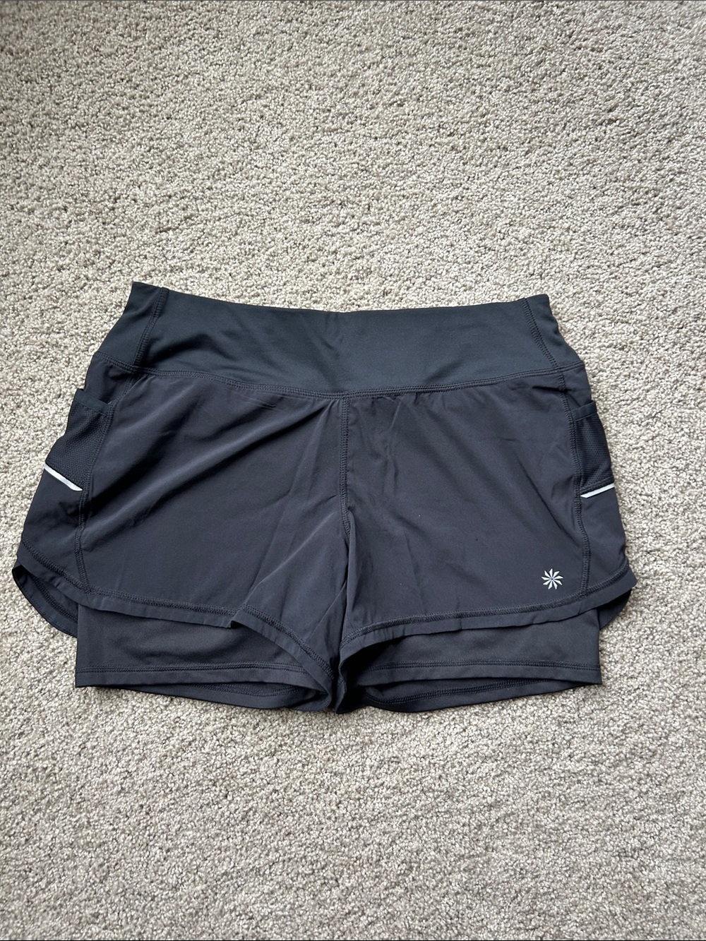 Athleta Black Layered Athletic Shorts with Reflective Detail